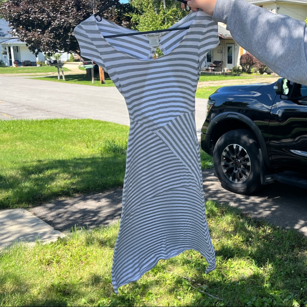 Charlotte Russe Gray and White Striped Maxi Dress
